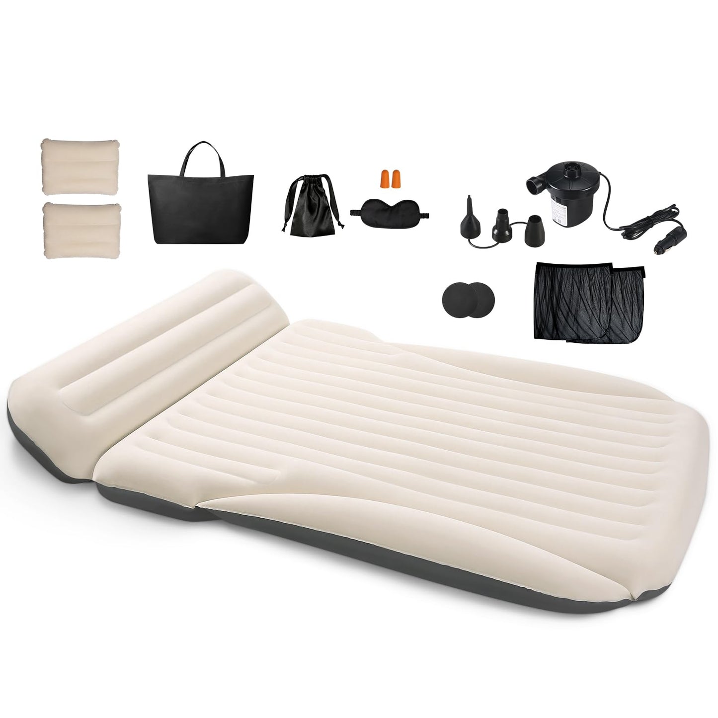 Ciremiv Cama de Coche con los Accesorios más Completos para Dormir en el Coche | Colchón de Coche Cómodo, Duradero y a Prueba de Fugas | Colchón Inflable de Coche con Almohada Integrada y Bomba | para SUV, Minivan, MPV, Viajes por Carretera